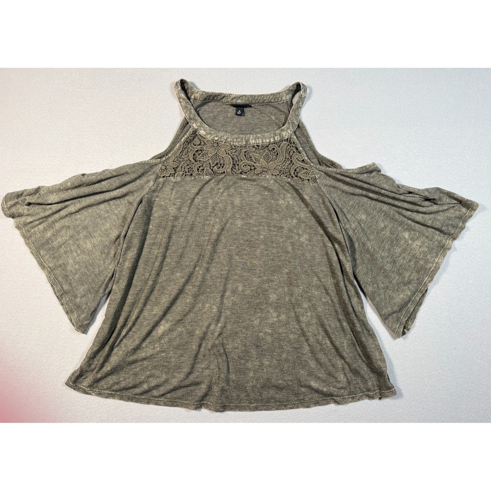 Torrid Women's Lace Jersey Cold Shoulder - Mineral Wash Olive Green - Size 2